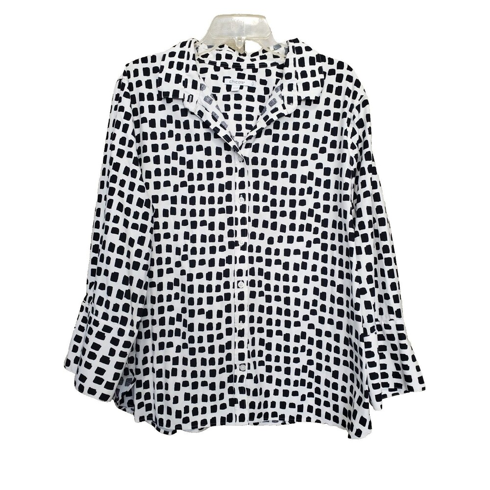 Chico's Cotton Blend No Iron Square Dots Button-Up Shirt Size 4 (XXL)